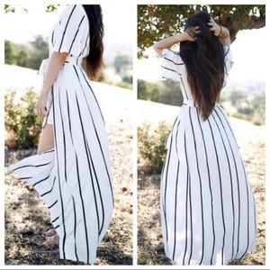 Black and white striped dress romper.